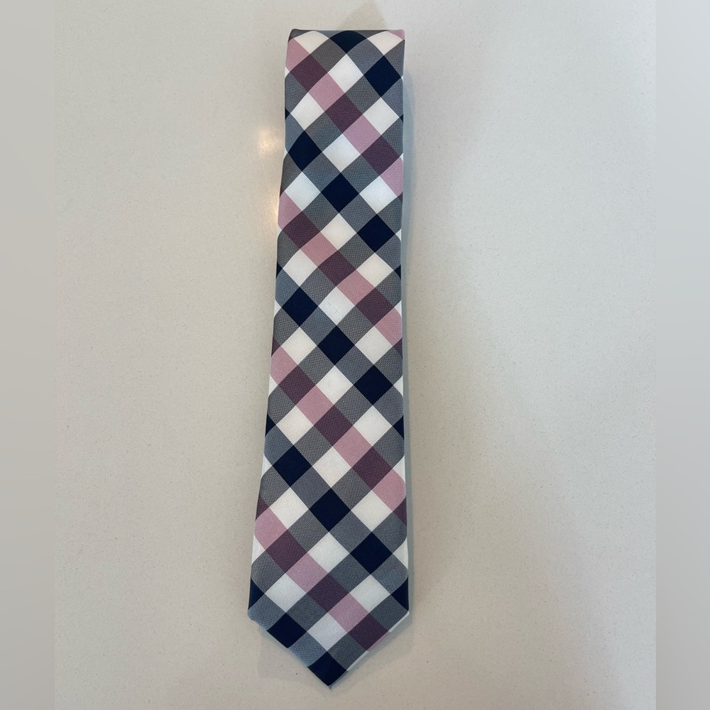 Plaid Tie in Black, White, and Pink